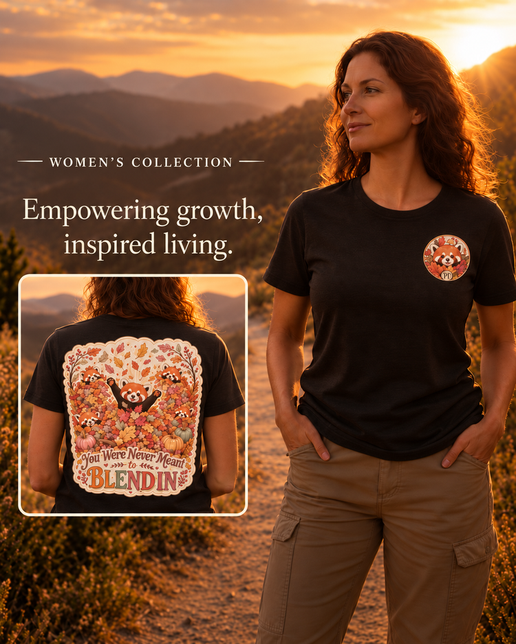 Path Tee Women collection golden hour with red panda front logo and back design